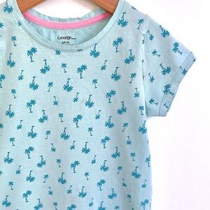 10/$35💥🌴🌴 Cute Palm Trees Printed T-Shirt, Short Sleeves, Aqua Blue & Teal